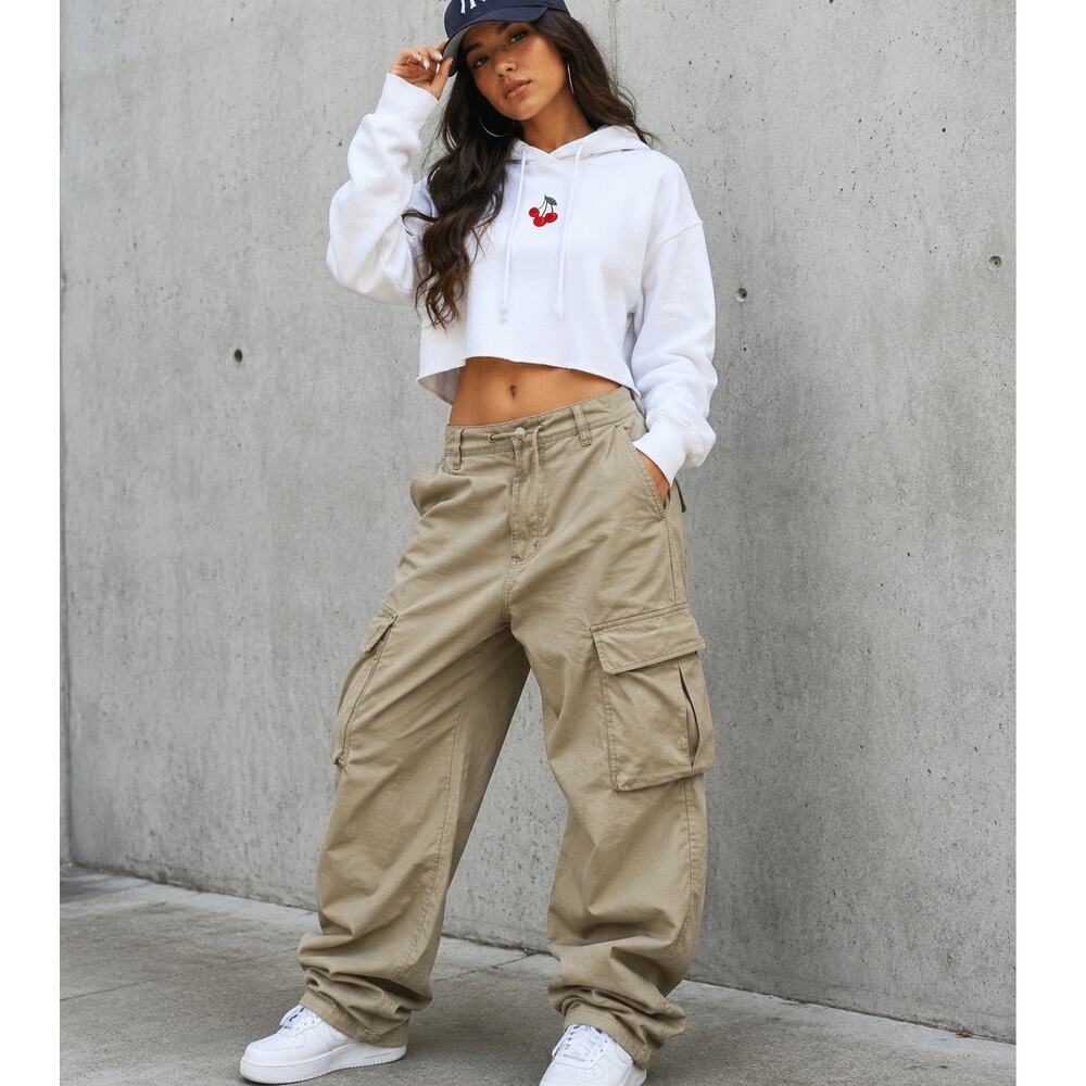 Hollister White Cropped Hoodie Sweatshirt Sz. Small Streetwear Coquette Hip Hop